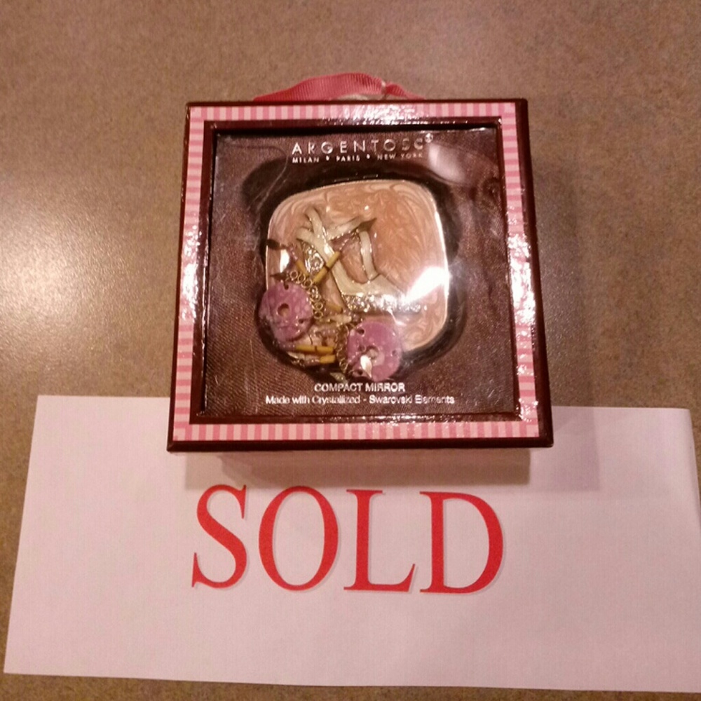 Pink Argentosc compact mirror w/free earrings